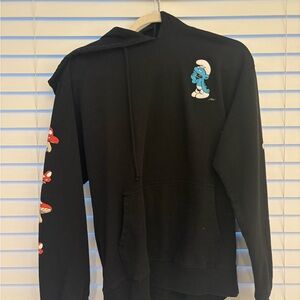 Black Hoodie with Smurf and Mushroom Design
